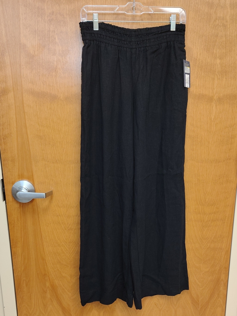 a new day Women's Black Wide-Leg Linen Blend Elastic Waist Pants